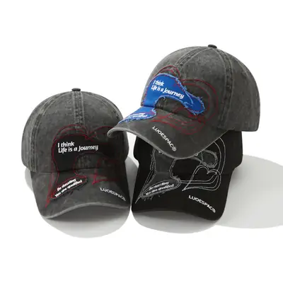 Women Retro Baseball Cap with Heart Embroidery Large Head