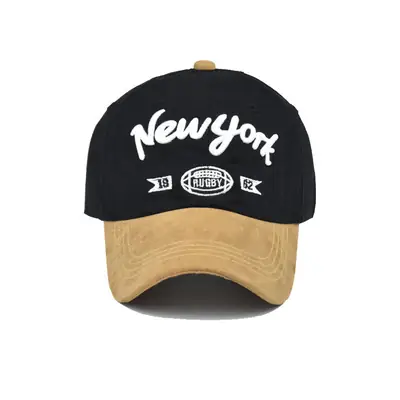 Black Korean Style Baseball Cap with White Embroidery