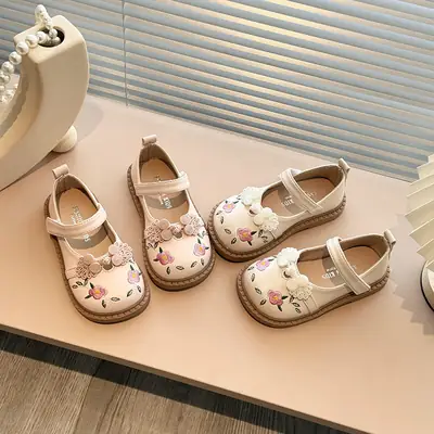 Girls' Casual Leather Shoes 2025 Summer New Children's Princess Shoes for Older Children with Soft Soles and Chinese Style Embroidery Baby Shoes