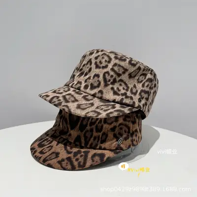 American Retro Leopard Print Flat Cap for Women