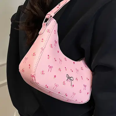 Pink Sweet Print One Shoulder Armpit Bag for Women
