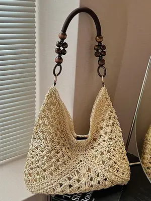 Women Straw Bag Large Capacity Summer Seaside Commuter