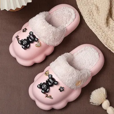 2025 New Thick-Soled Height-Increasing Furry Shoes for Women to Wear Outside in Autumn and Winter, Fashionable Warm Plush Cotton Slippers, Internet Celebrity Hot Style