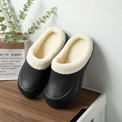 Autumn and Winter Warm Cotton Slippers for Men and Women, Indoor Home Simple Plush Non-Slip Couple Half-Wrap Slippers, Fashionable and Casual