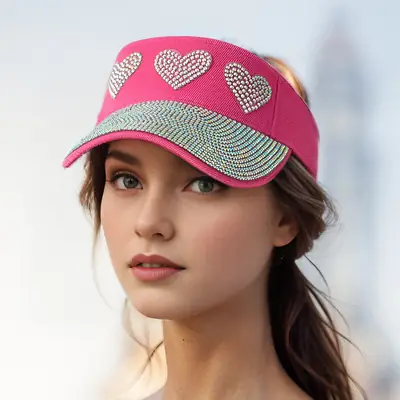 White Heart Rhinestone Baseball Cap with Adjustable Band