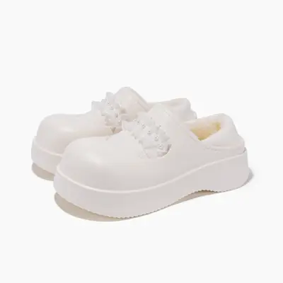 New Thick-Soled Korean-Style Princess-Style Women's Indoor and Outdoor Cotton Slippers, Fashionable Internet Celebrity Outdoor Cute Pure Color Heightening Wool Slippers