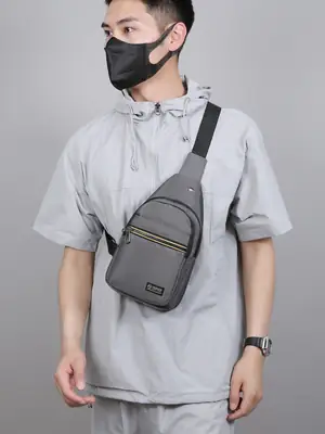 Men's Grey Crossbody Bag with Multi-Functional Design