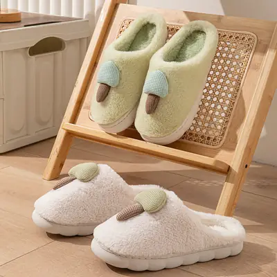 Ins-Style Cute Cotton Slippers for Winter Home Use, Indoor and Outdoor Thick-Soled Non-Slip Warm Plush Autumn and Winter Couple Slippers