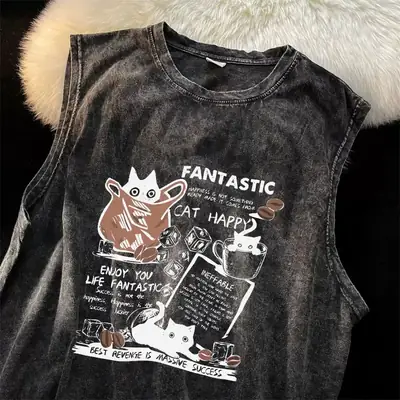 Kids Sleeveless Printed Vest Retro Hong Kong Style