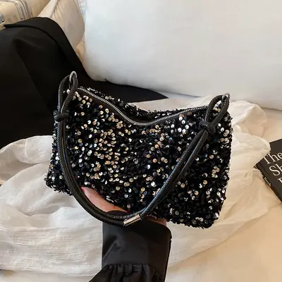 Black Sequin Crossbody Bag for Women 2025