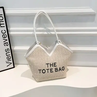 Women's Woven Shoulder Bag Large Capacity White