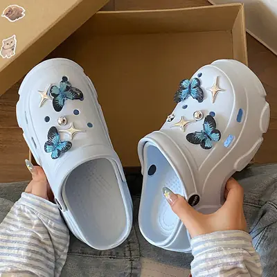 Ins Blue Butterfly Clogs Summer Women's Outer Wear