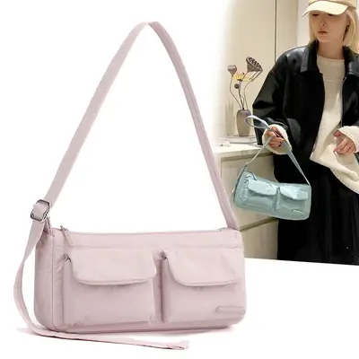 Light Pink Nylon Shoulder Bag for Women
