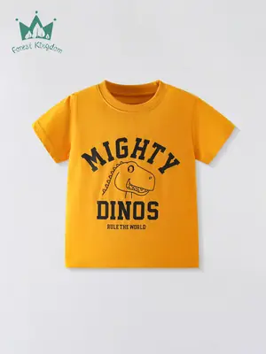 2025 Boys Cotton Dinosaur T-Shirt Yellow
