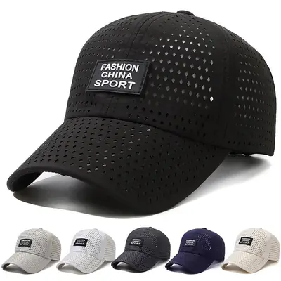 Black Perforated Baseball Cap for Men Women Sun Protection