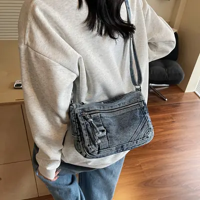 Denim Crossbody Bag for Girls Boys Retro Large Capacity