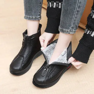 Winter Warm Velvet Zipper Boots Black