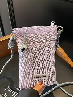 Sweet Pink Mesh Phone Bag for Women