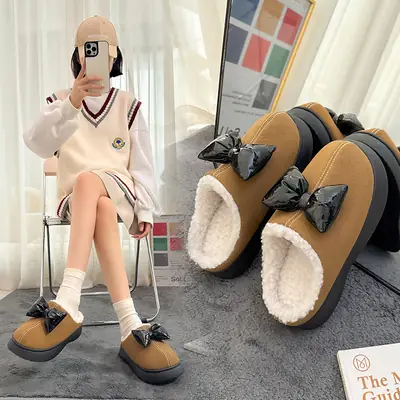 Women's Autumn and Winter Fleece-Lined Warm Thick-Soled Cotton Slippers That Feel Like Stepping on Shit, Stain-Resistant, Cute and Deodorant, Women's Winter Home Cotton Slippers