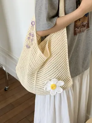 Women Knitted Crossbody Bag Summer Seaside Commuter Tote