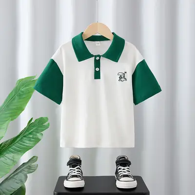 Boys Dino Graphic T-Shirt White Green Short Sleeve