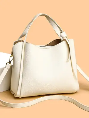 White Soft Leather Handbag for Women