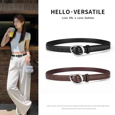 Women's Genuine Leather Belt with Silver Buckle