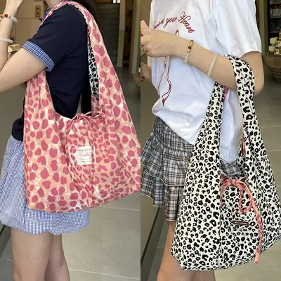 2025 Leopard Print College Student Commuting Bag Large Capacity Casual Shoulder Bag
