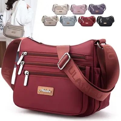Maroon Oxford Crossbody Bag with Zip Pockets for Women