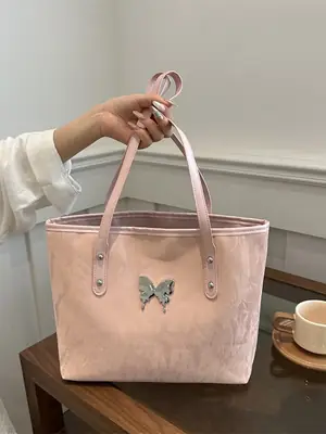 Pink Butterfly Shoulder Bag for Women Large Capacity Tote