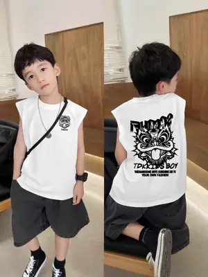 Boys Sleeveless Vest White Cartoon Base Ball