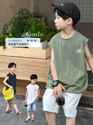Kids Sleeveless Vests Green Summer Loose Breathable