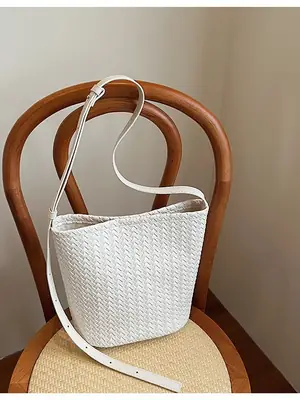 White Woven Crossbody Bag for Women Summer Commute