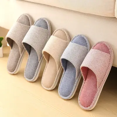 Linen Slippers for Men and Women in Summer for Couples Home Use Indoor Non-Slip Thick-Soled Cotton and Linen Home Four-Season Linen Slippers
