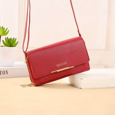 Red Women's Shoulder Crossbody Wallet Bag with Chain Strap