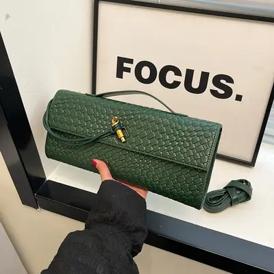 Green Woven Crossbody Bag for Women 2026