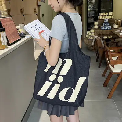 Double-Sided Printed Korean Ins Denim Vest Bag Large Letter Tote