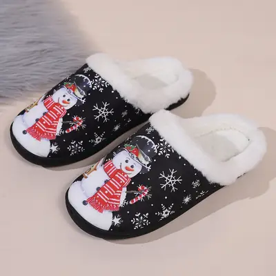 Cross-Border Spot New Cotton Slippers for Women Spring Japanese Fashion Home Wear-Resistant Slippers Cotton Shoes Cute Christmas Series