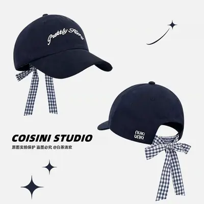 2025 Miu Plaid Bow Cap with Letter Embroidery