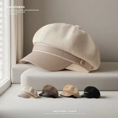 Women Woolen Newsboy Cap Large Beige Duckbill