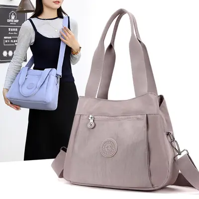 Women's Large Capacity Crossbody Bag Textured Nylon Light Grey