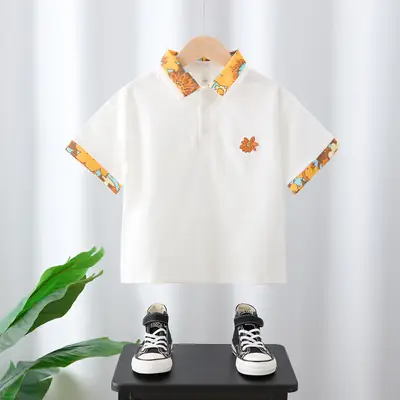 Boys Cotton Flower Embroidered T-Shirt Orange