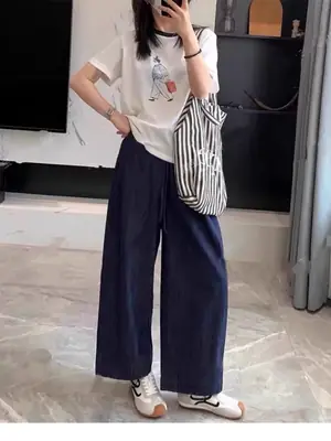 Dark Blue Cropped Wide Leg Jeans Women 2025