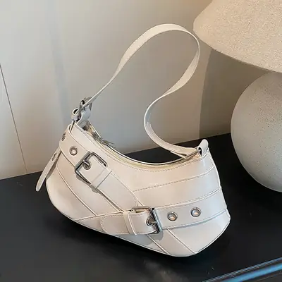 2025 Trendy White Belt Buckle Shoulder Bag