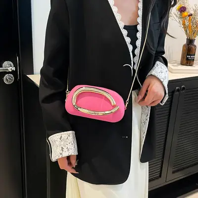 Pink Retro Metal Crossbody Clutch Bag for Women