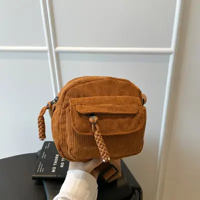 Korean Ins Corduroy Crossbody Bag Pure Color Canvas Fashion Casual Shoulder Bag Student Work Clothing Japanese Small Shoulder Bag luggage and leather goods