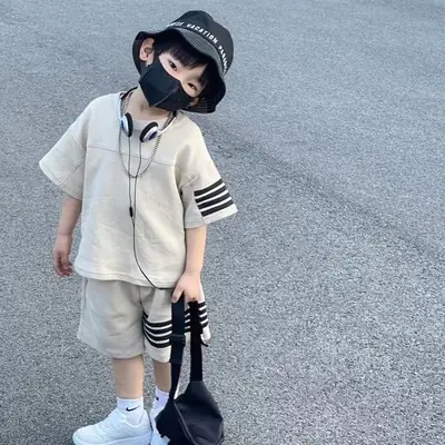 Pink Korean Style Kids Shorts Set Summer Casual Two-Piece
