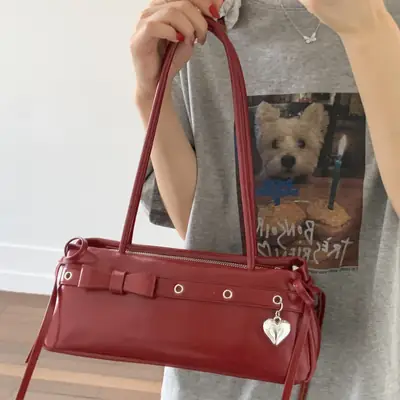 Red Bow Shoulder Bag for Women 2025
