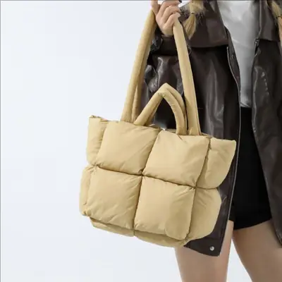 Beige Puffy Women's Large Tote Bag Luggage