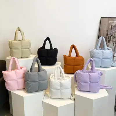 Korean Style Square Cotton Filled Crossbody Bag for Women
